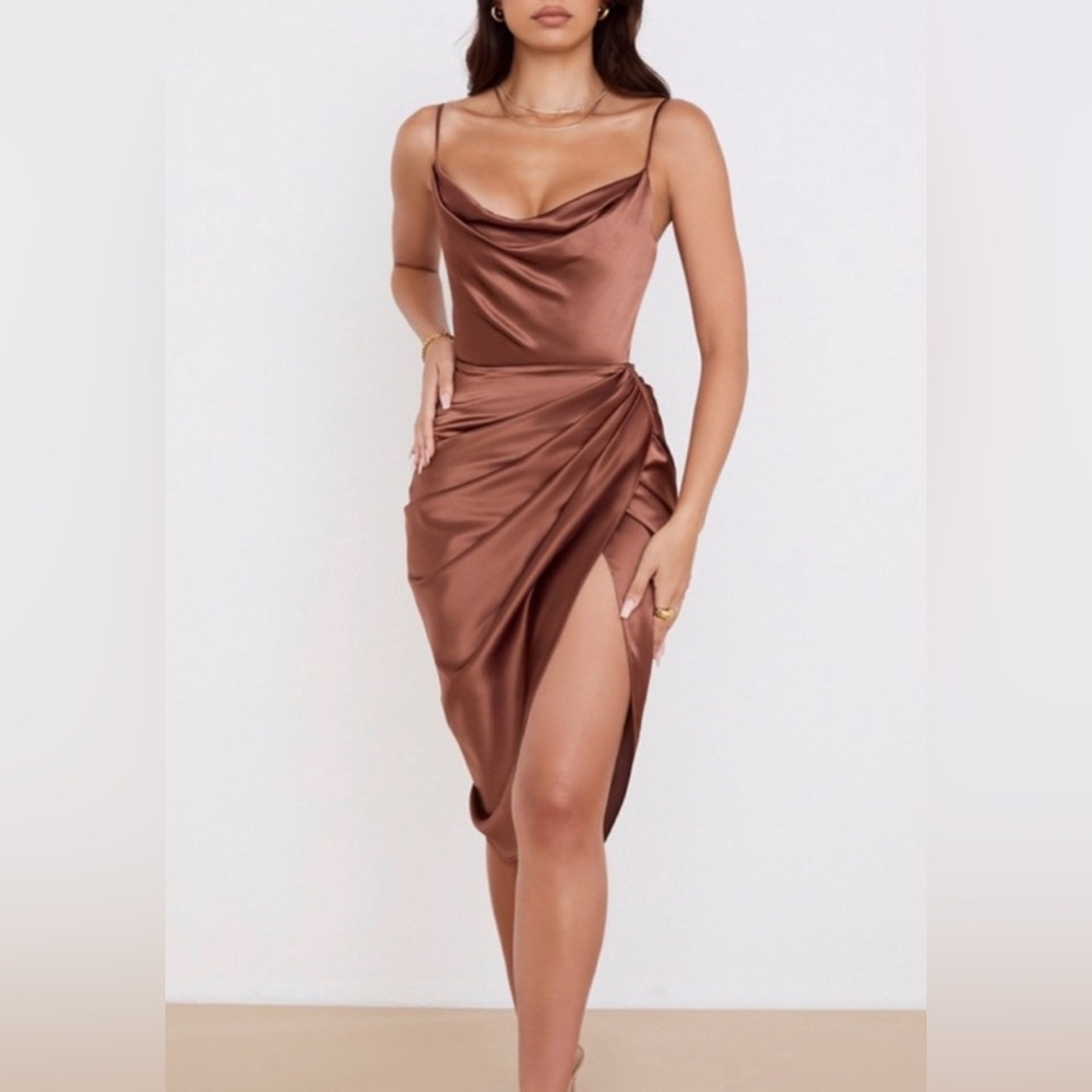 House of CB “Reva” Brown Silk Mini Dress XS
